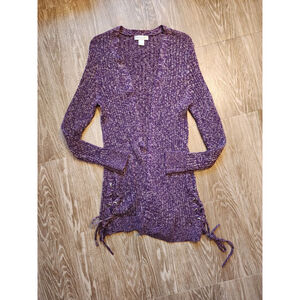 Women's Christopher & Banks Purple & White Knit Cardigan L